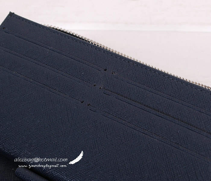 2014 Prada Calfskin Leather Clutch P0806 Blue for sale - Click Image to Close